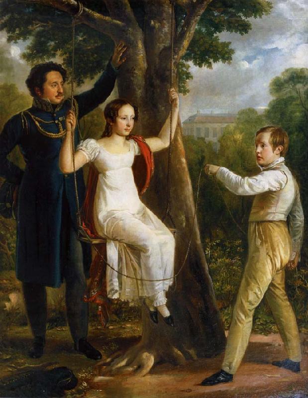 Major Mauritz Clairfelt with sons and daughter in sway, unknow artist